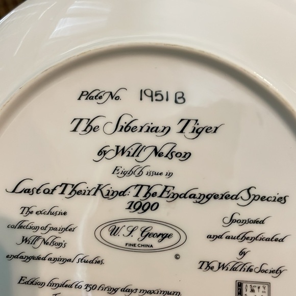 The Siberian Tiger Will Nelson Vintage Last of Their Kind Endangered Plate - Picture 5 of 16